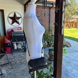 Brighton Black and Brown Woven Crossbody Bag